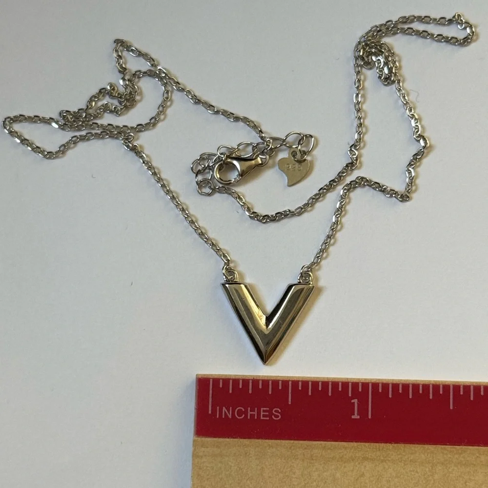 V shape 925 sterling silver necklace size adjustable extension chain with heart
